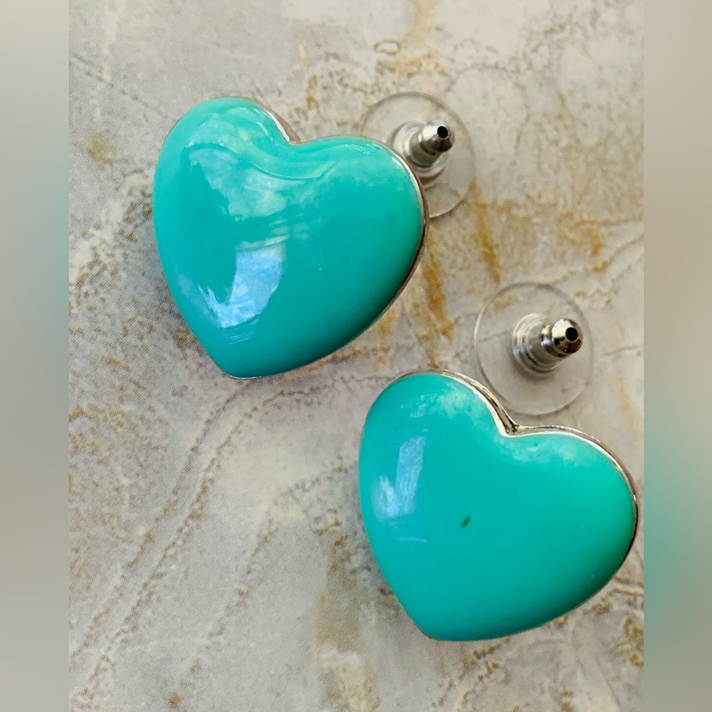 Turquoise Heart Enamel Stud Earrings